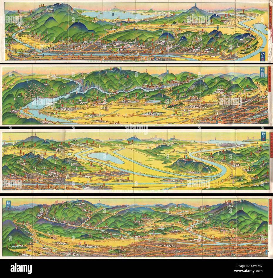 1928 Showa 3 Hiroshi Yoshida Railroad Map Of Kyoto High Resolution …, Yoshida, Japan, Toshi Yoshida, Yoshida Hiroshi Art