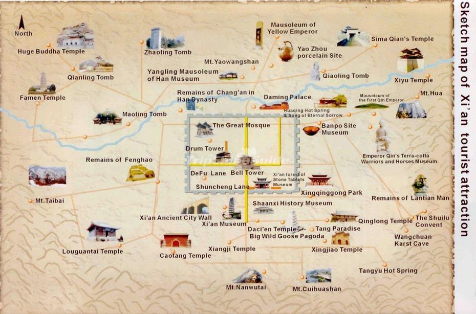 B”Xian Tourist Attractions Map – Maps Of Xian”, Xin’An, China, Zhang Xin Soho, Yu Zi Xin