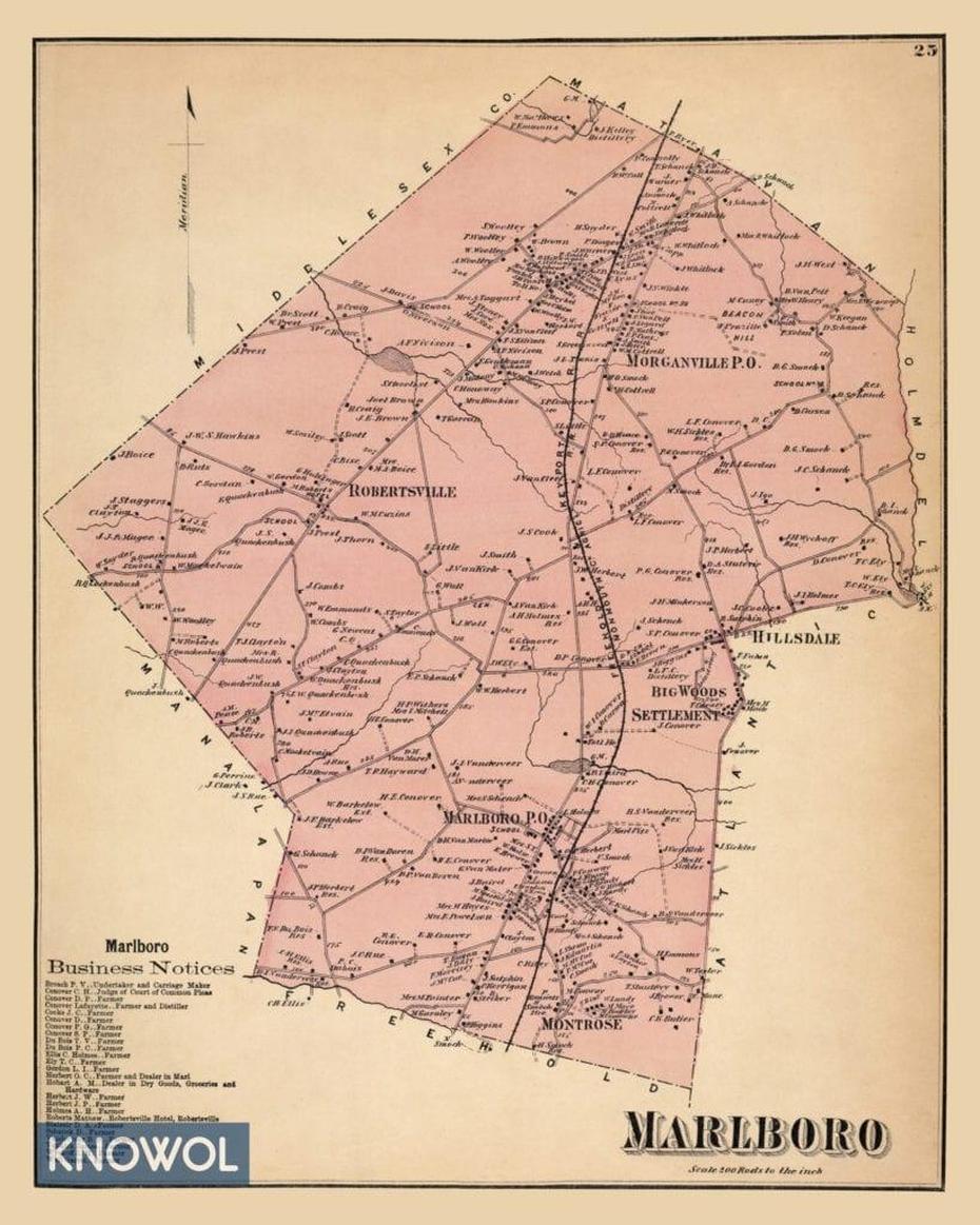 Beautifully Restored Map Of Marlboro, Nj From 1873 – Knowol, Marlboro, United States, Marlboro Vt, New Jersey In