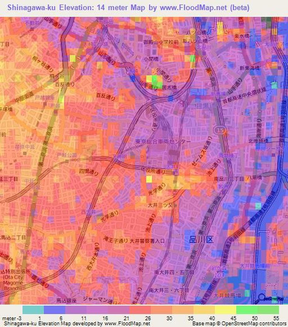 Elevation Of Shinagawa-Ku,Japan Elevation Map, Topography, Contour, Shinagawa-Ku, Japan, Shinagawa River, Japan Elevation