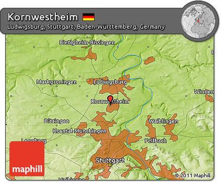 Free Physical Map Of Kornwestheim, Kornwestheim, Germany, Katterbach Germany, Storck Barracks Germany