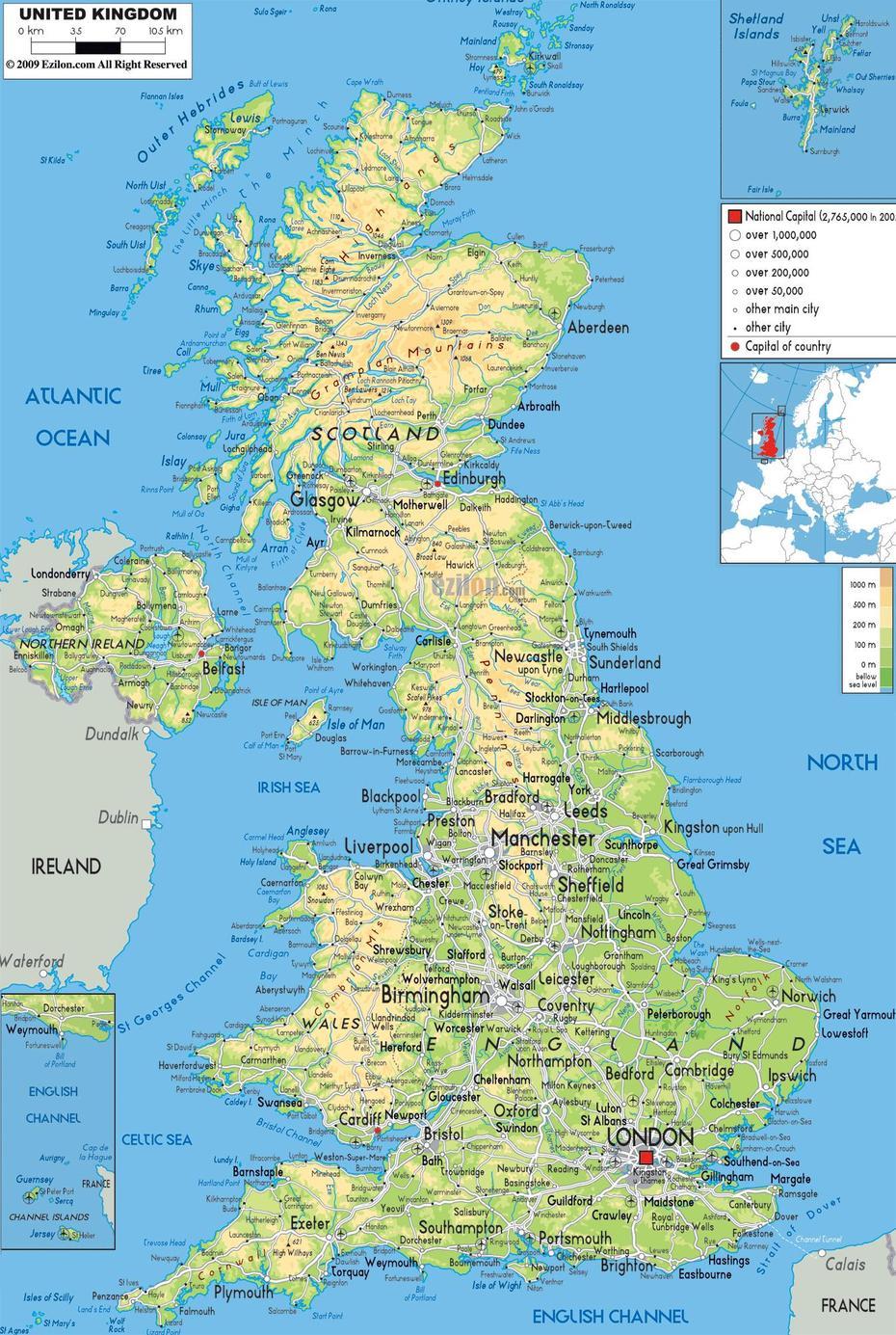 Large Detailed Physical Map Of United Kingdom With All Roads, Cities …, Frome, United Kingdom, Towns In Somerset  Uk, Wareham  Dorset Uk