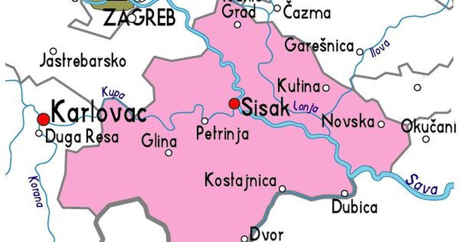 Map Of Sisak Province Area | Maps Of Croatia Region City Political Physical, Sisak, Croatia, Croatia  Outline, Zagreb Croatia