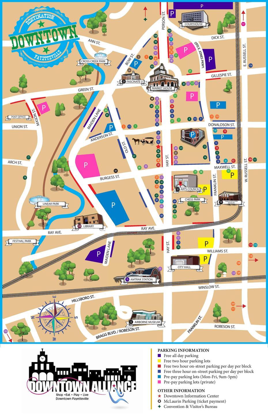 Modern Map Of Downtown Fayetteville With Current Landmarks To Help …, Fayetteville, United States, Fayetteville Tn, Nc State Campus