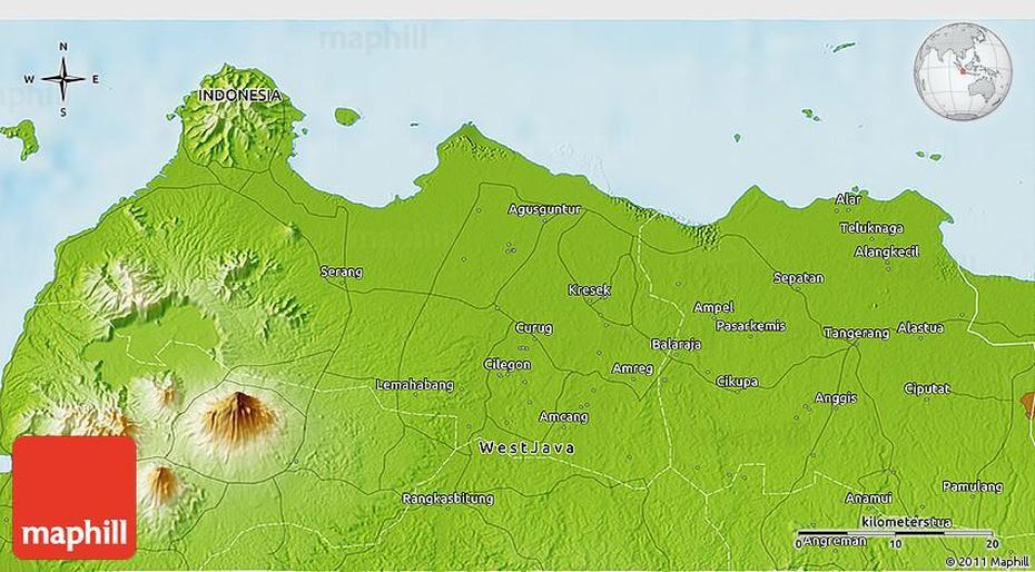 Physical 3D Map Of Cilegon, Cilegon, Indonesia, Pulau  Sangiang, Suralaya Power  Plant