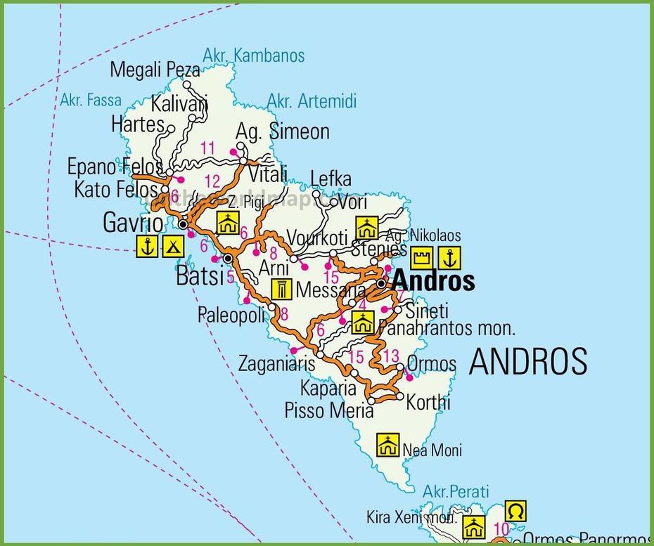 Andros Road Map, Androtsy, Madagascar, Andros Greece, Batsi Andros