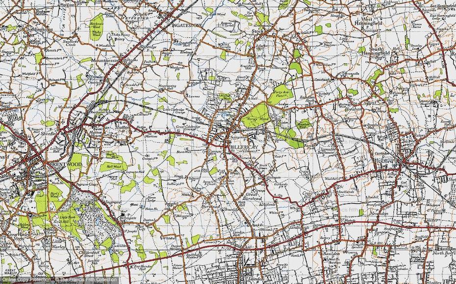 Historic Ordnance Survey Map Of Billericay, 1946, Billericay, United Kingdom, Ludlow England, Berkhamsted  Castle