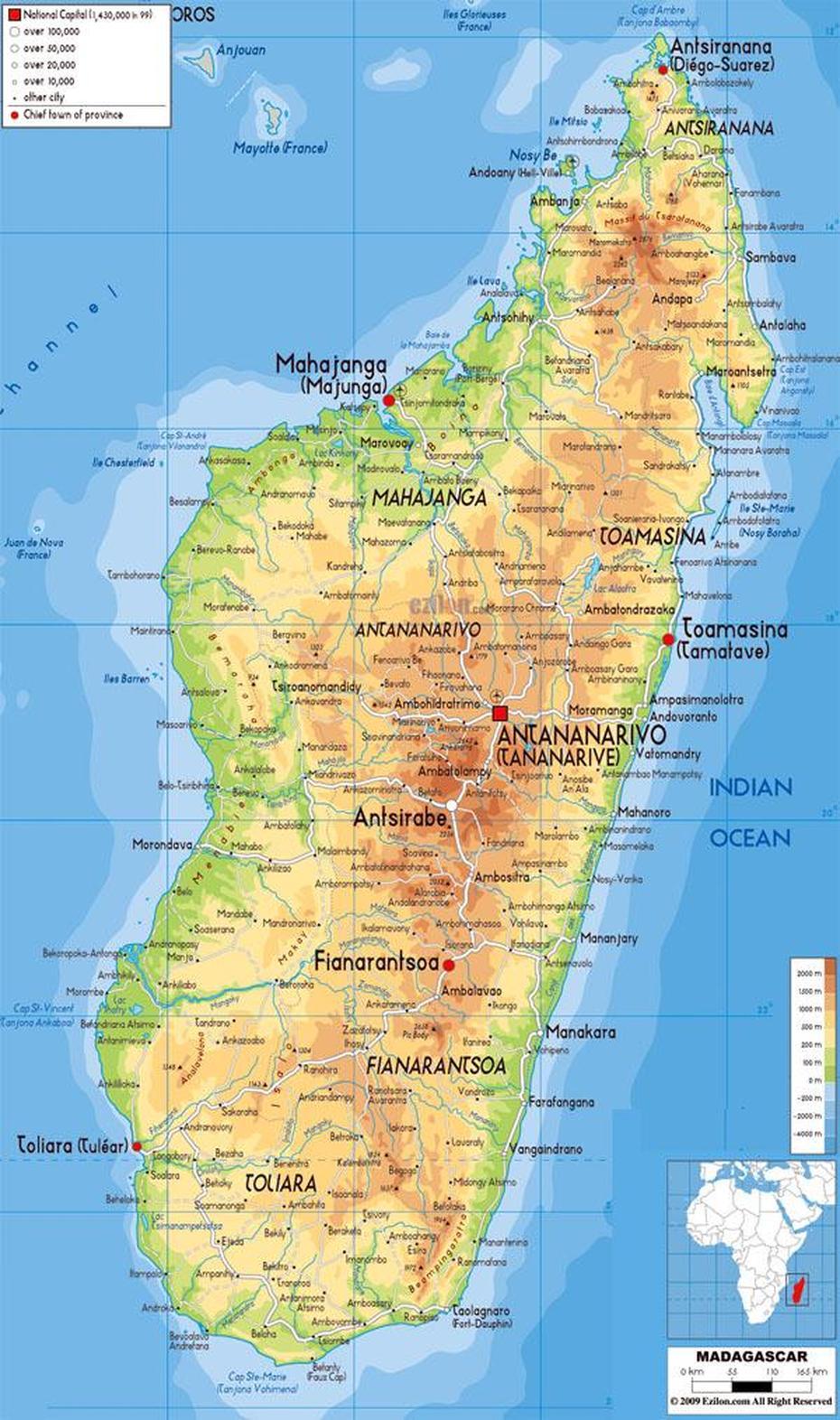 Large Detailed Physical Map Of Madagascar With All Cities, Roads And …, Matsoandakana, Madagascar, Madagascar Blank, Capital Of Madagascar