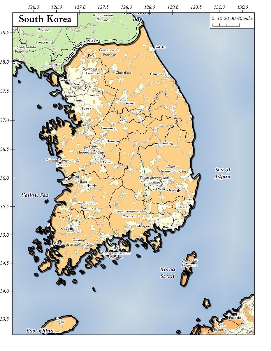 Map: South Korea | Andy Arthur, Yanggok, South Korea, South Korea  Drawing, South Korea Cities