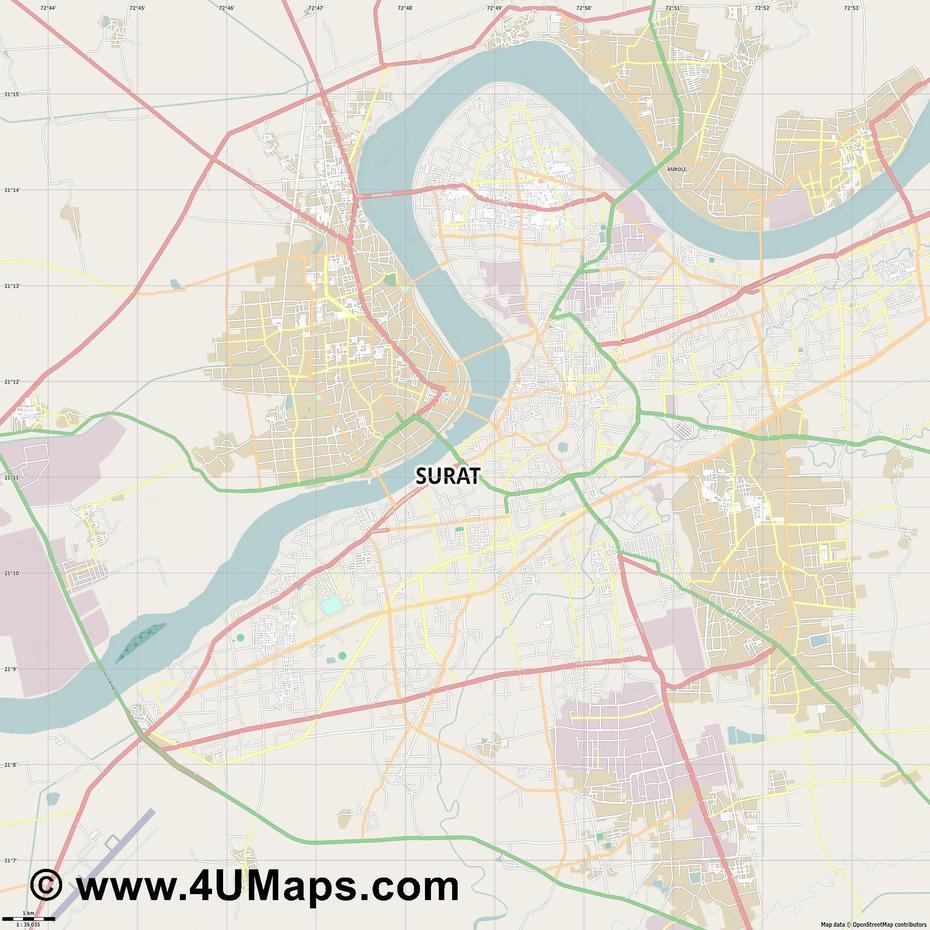Pdf, Svg Scalable City Map Vector Surat, Sūrat, India, Nashik India, Surat Gujarat