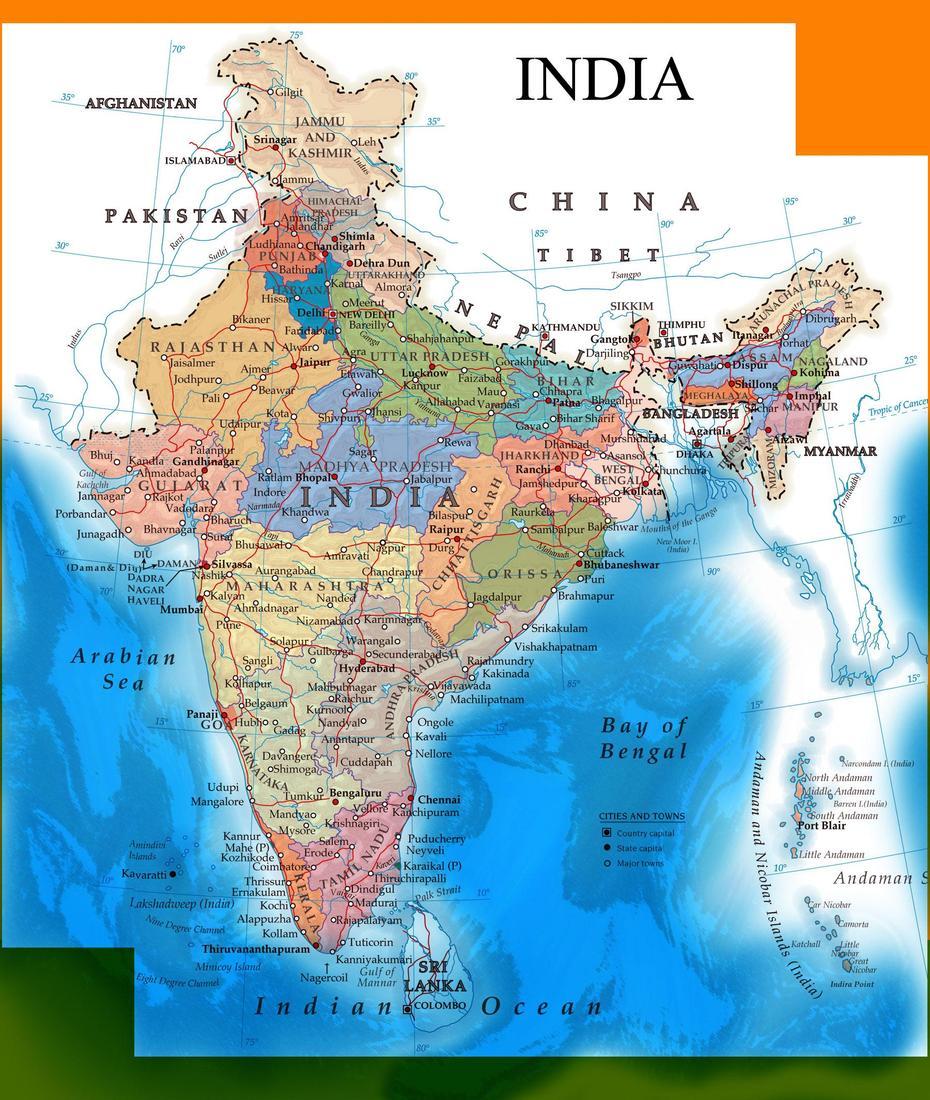 Political Map Of India Enlarge View, Narsimlāpet, India, Easy India, India  Simple