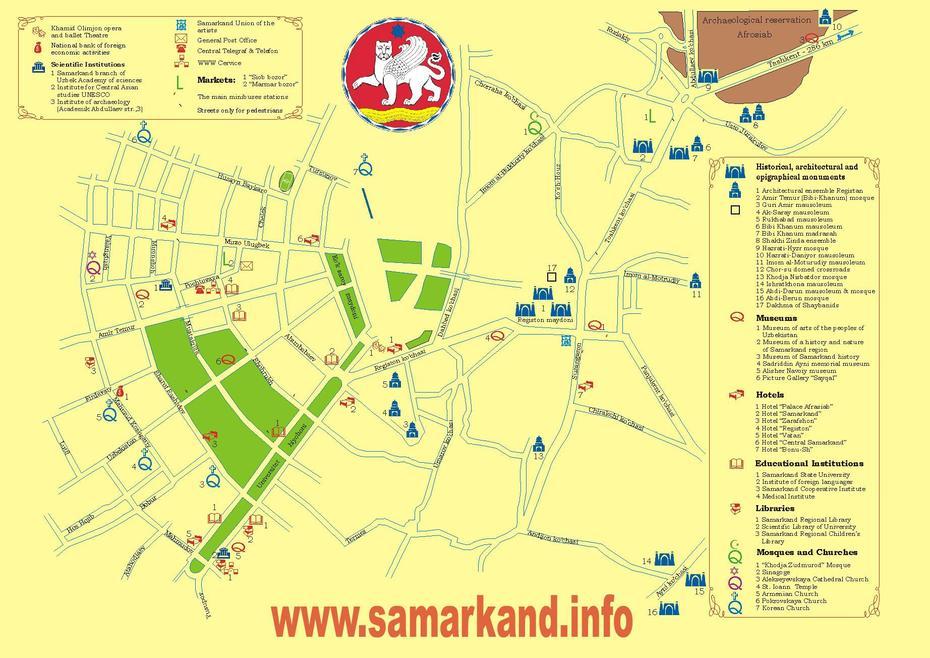 Samarkand Tourist Map – Samarkand Uzbekistan  Mappery, Samarkand, Uzbekistan, Samarkand Region, Karta Uzbekistan