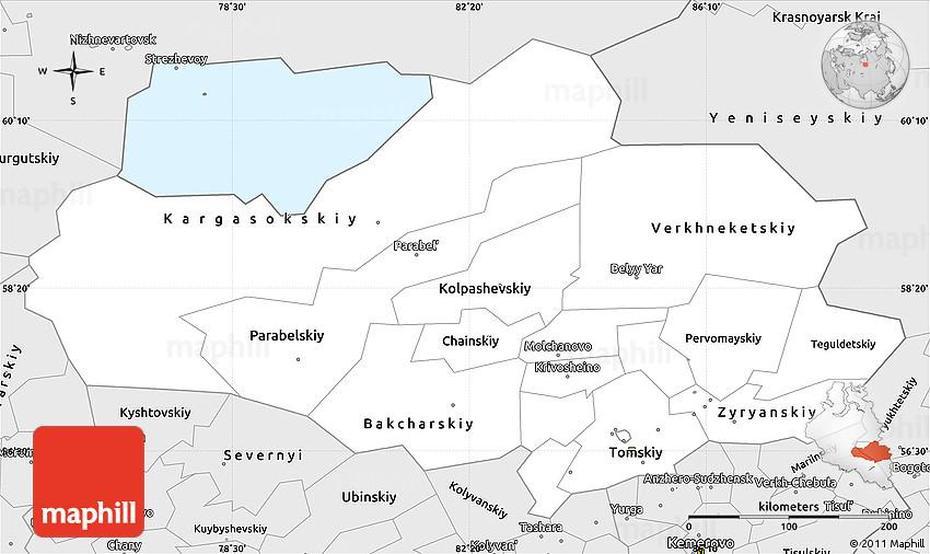 Silver Style Simple Map Of Tomsk Oblast, Tomsk, Russia, Seversk, Irkutsk