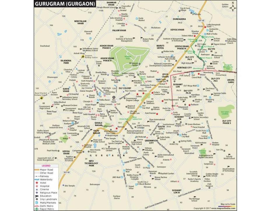 Buy Gurgaon (Gurugarm) City Map, Gurgaon, India, Bangalore On India, Gurgaon Metro