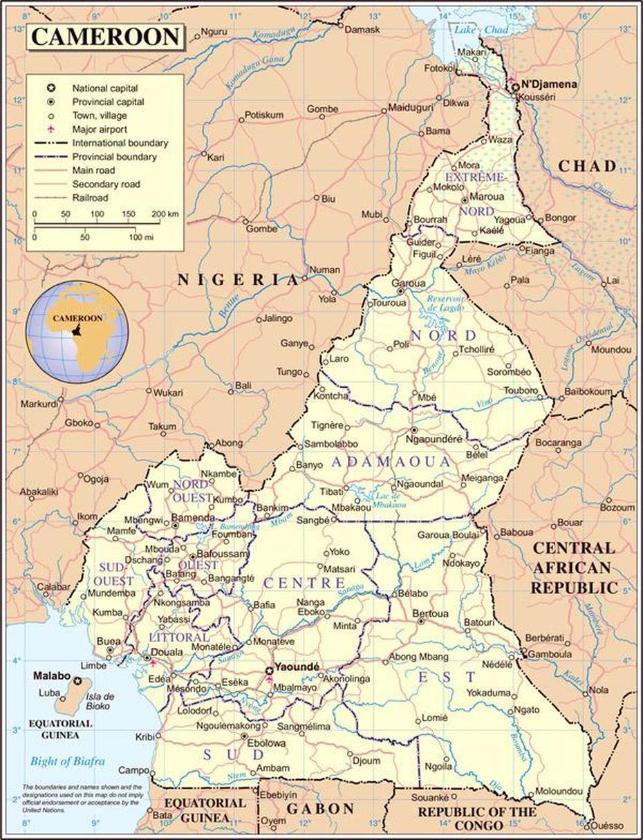 Detailed Road And Political Map Of Cameroon. Cameroun Detailed Road And …, Biwong, Cameroon, Mount Cameroon, Cameroon On Africa