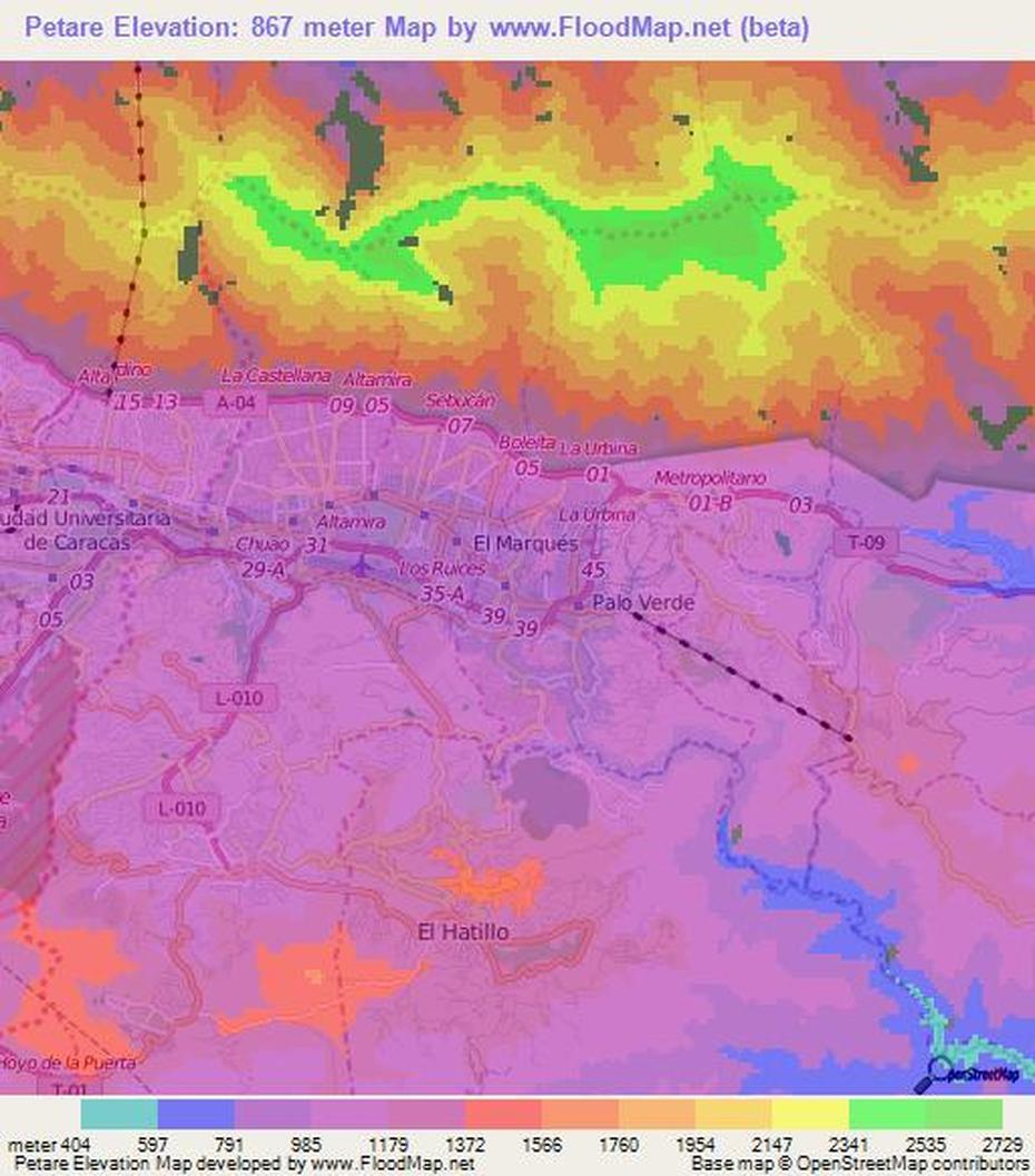 Elevation Of Petare,Venezuela Elevation Map, Topography, Contour, Petare, Venezuela, Caracas Favelas, Venezuela Capital City