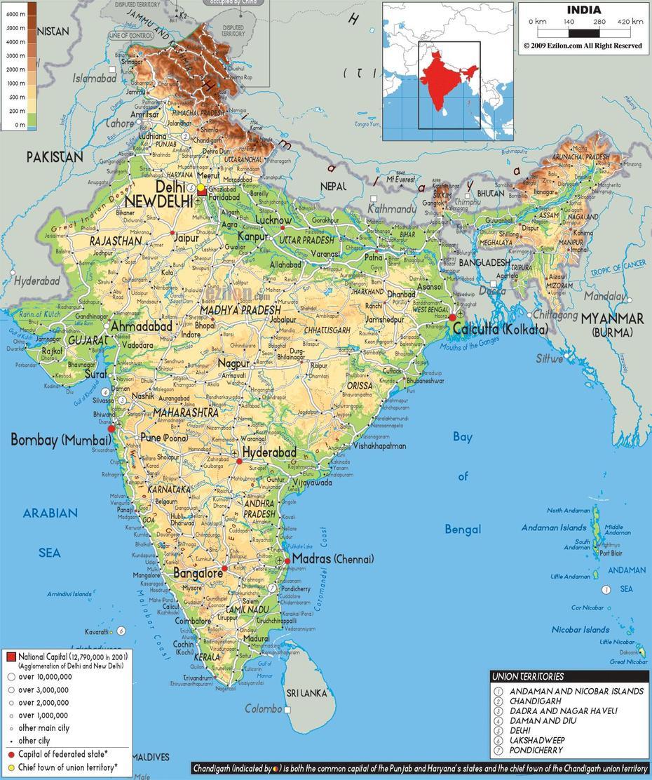 India Physical Map Himalayas – Share Map, Mahna, India, Muppets  Snowths, Mana-Mana  Song