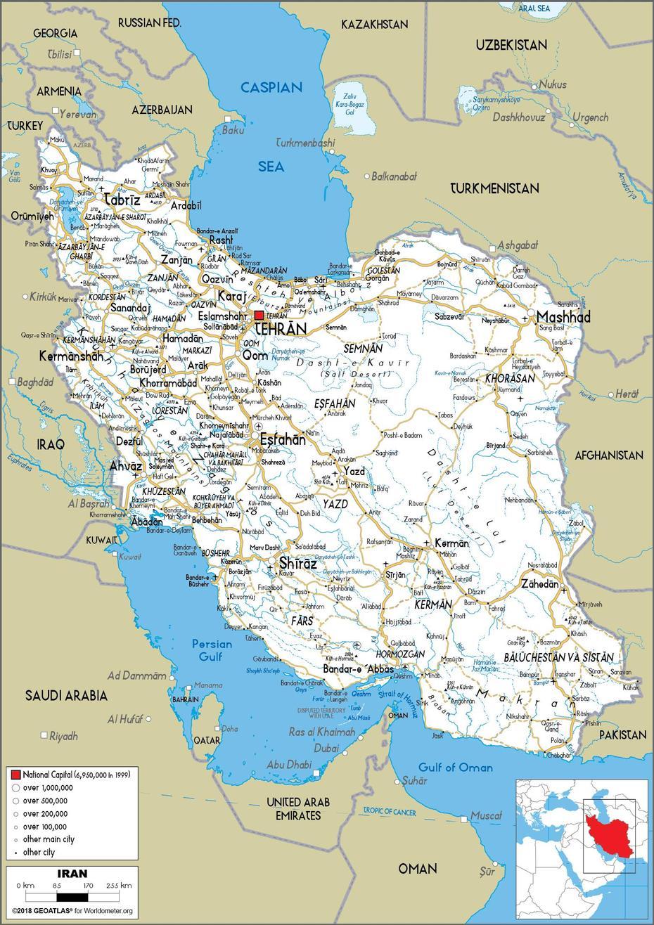Iran Map (Road) – Worldometer, Shāhīn Dezh, Iran, Tehran- Iran, Iran Asia