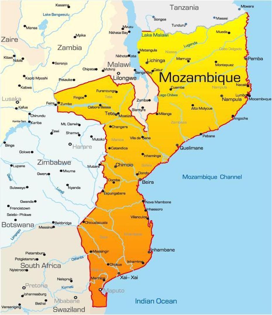 Mozambique Mapa – El Mapa De Mozambique (Africa Oriental Y Africa), Songo, Mozambique, Mozambique Village, Mosambik