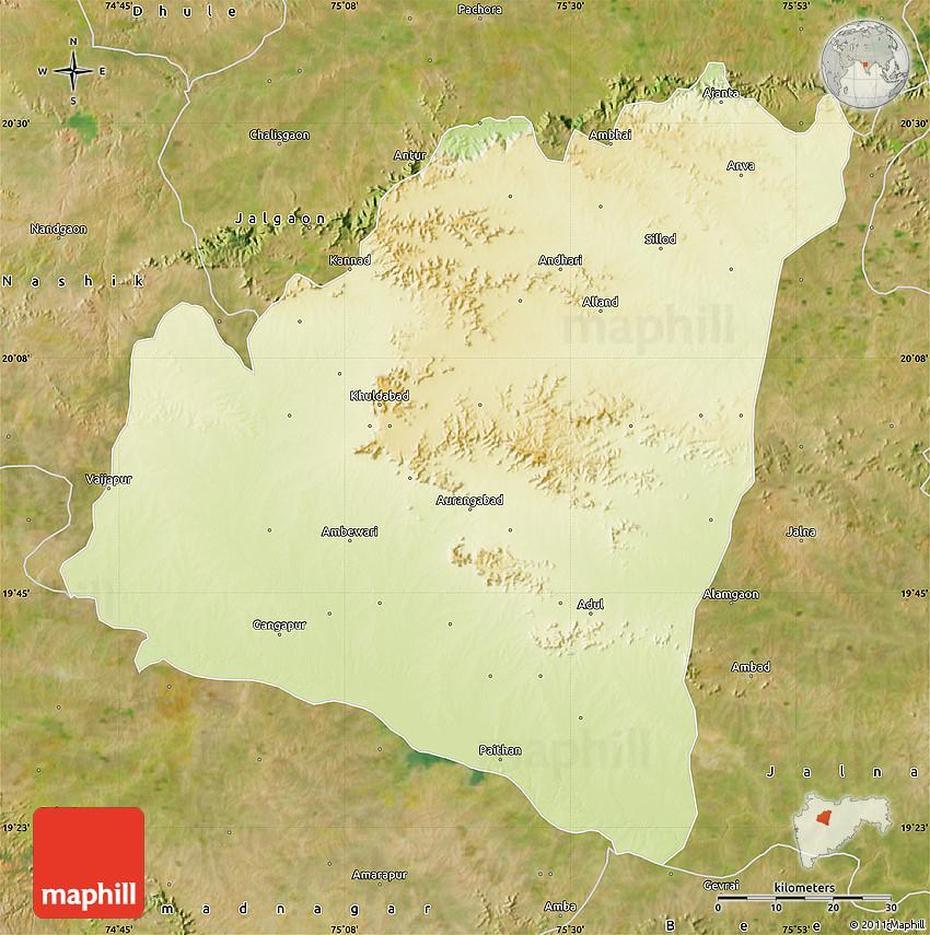 Physical Map Of Aurangabad, Satellite Outside, Aurangābād, India, Aurangabad  District, Satellite  Of India