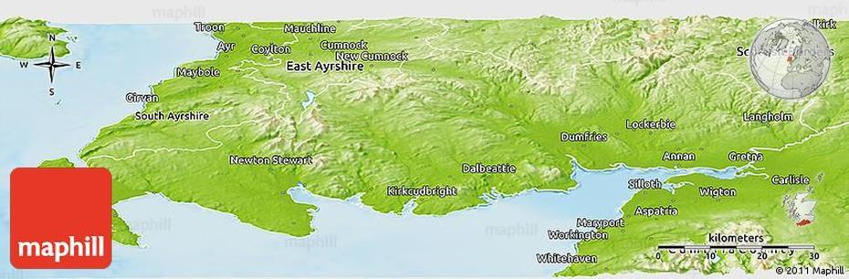 Physical Panoramic Map Of Dumfries And Galloway, Dumfries, United Kingdom, Dumfries, United Kingdom