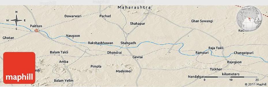 Shaded Relief Panoramic Map Of Paithan, Paithan, India, Satavahana, Aurangabad India