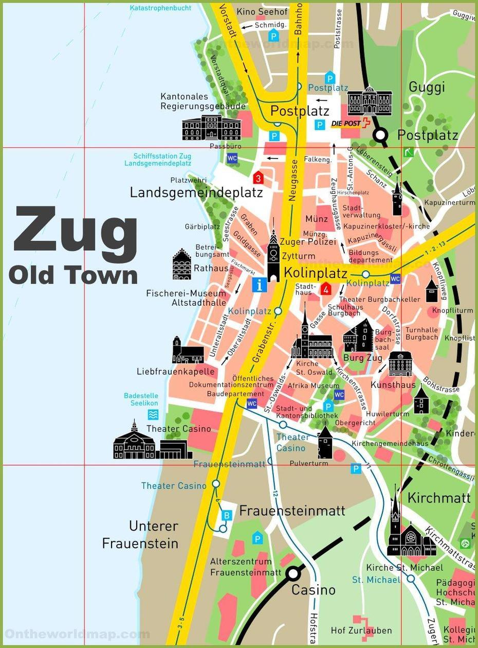 Tourist Map Of Zug Old Town, Zug, Switzerland, Zug Canton, Canton Of Zug