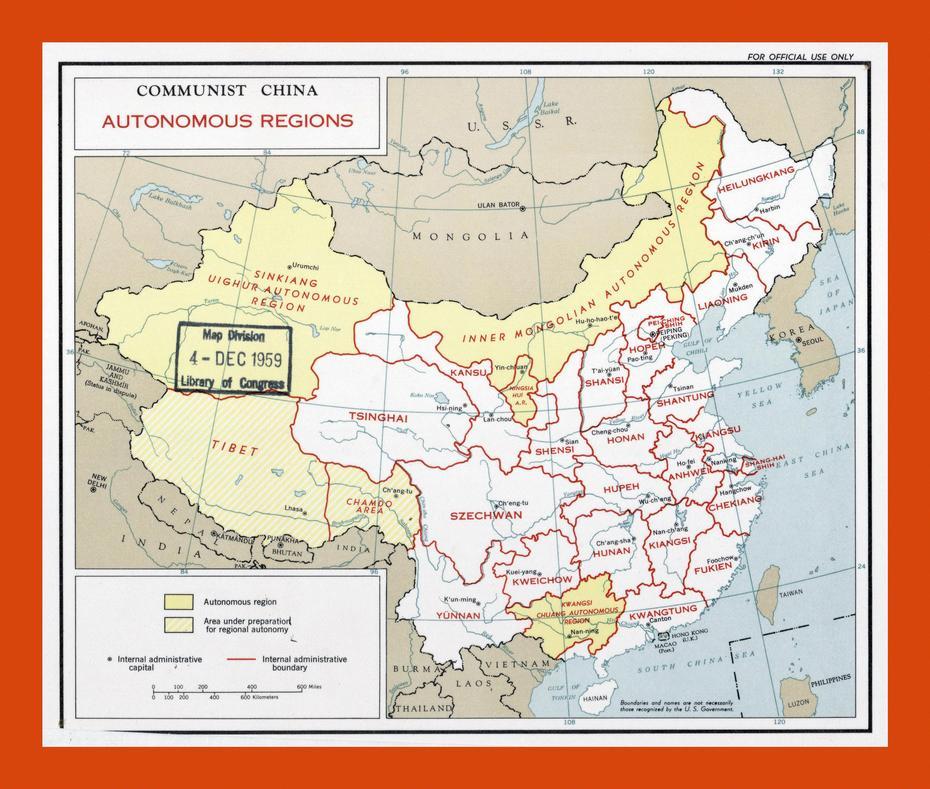 Autonomous Regions Map Of Communist China – 1959 | Maps Of China | Maps …, Xiaoxita, China, South China, China  Graphic