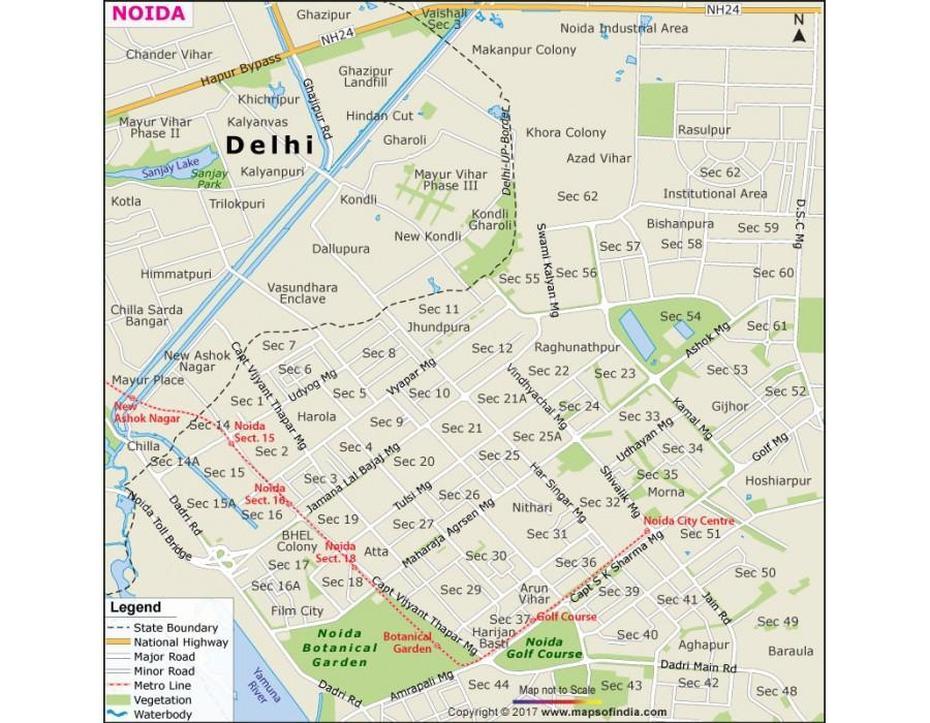 Buy Noida City Map Online, Noida, India, Noida Metro, Greater India