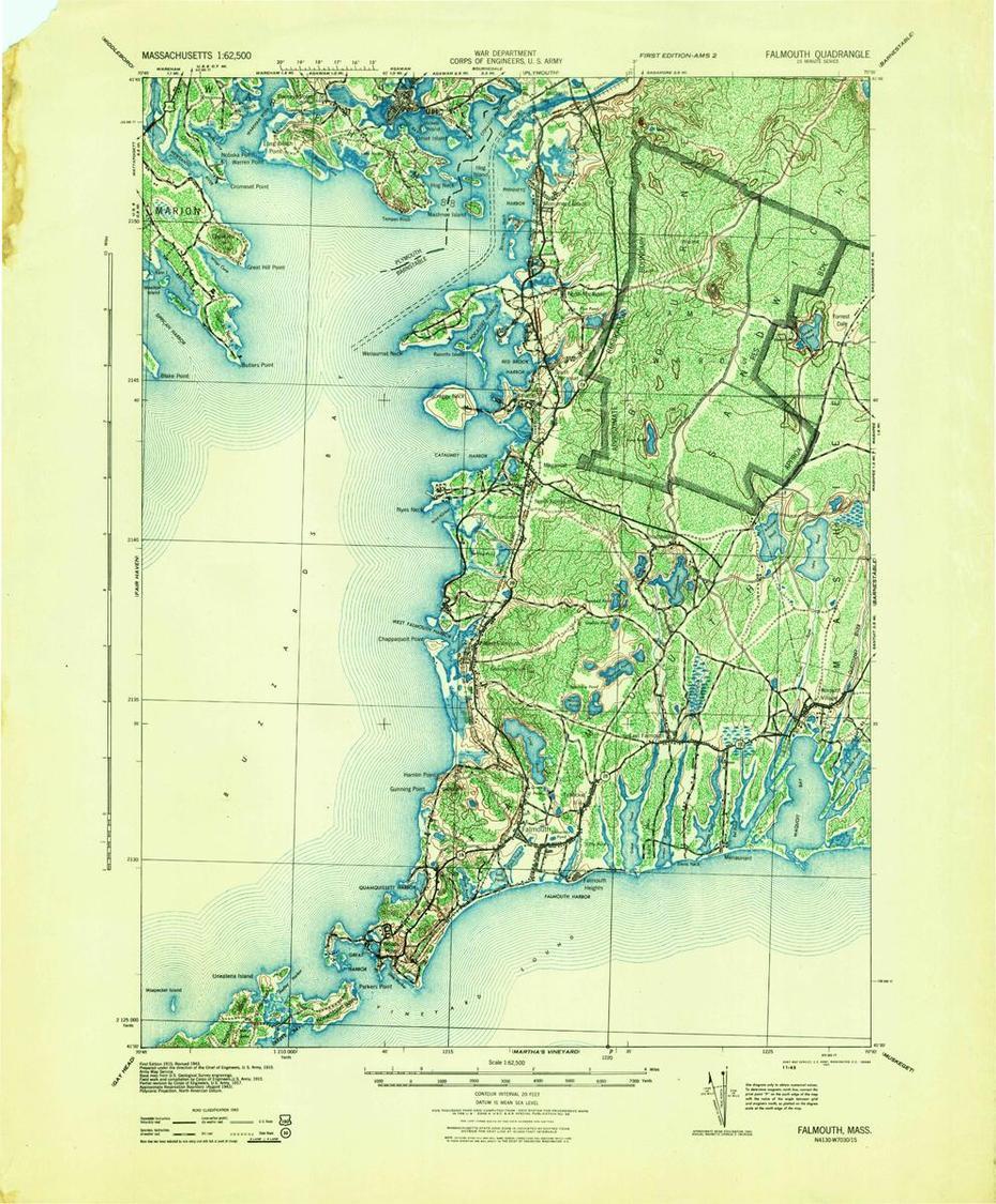 Falmouth, Massachusetts 1915 (1943) Usgs Old Topo Map Edit 15X15 Quad …, Falmouth, United States, Falmouth Street, Falmouth Jamaica