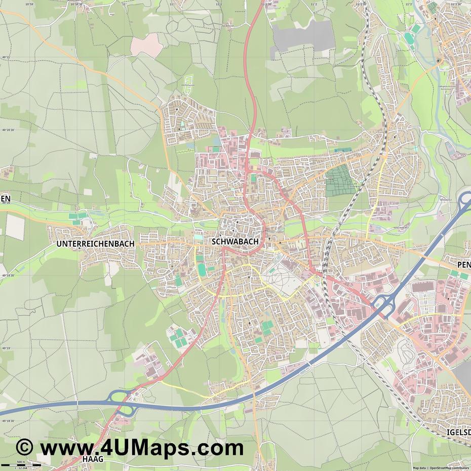 Pdf, Svg Skalierbarer Vektor Stadtplan, Vektorkarte Schwabach, Schwabach, Germany, Stadt Schwabach, Nuremberg Germany Army Base