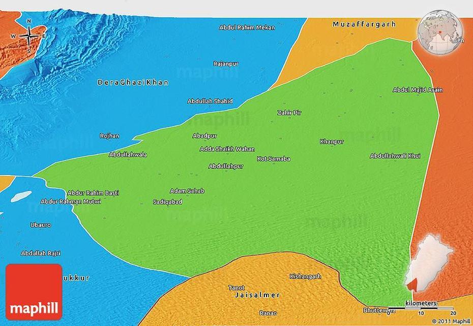 Political Panoramic Map Of Rahim Yar Khan, Rahimyar Khan, Pakistan, Bhong  Mosque, Rahim Yar Khan Airport