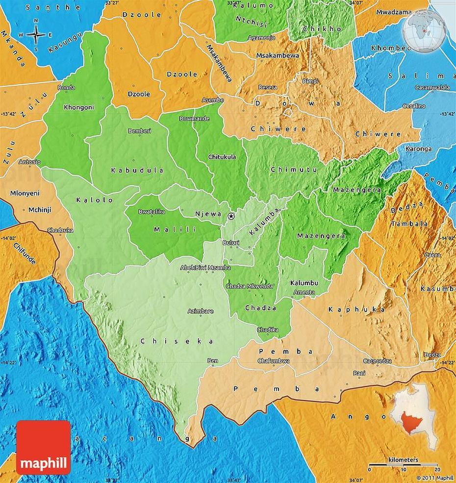 Political Shades Map Of Lilongwe, Lilongwe, Malawi, Malawi Outline, Detailed  Of Malawi