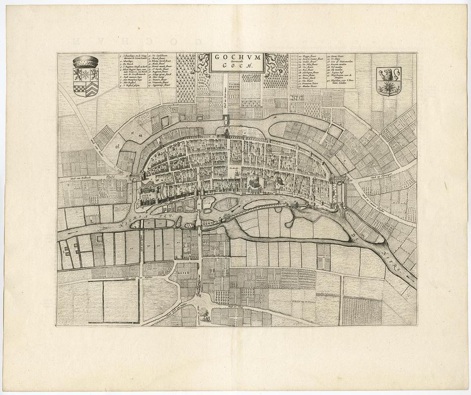 Antique Map Of The City Of Goch By Blaeu (1649), Goch, Germany, Bochum Germany, Castle Goch