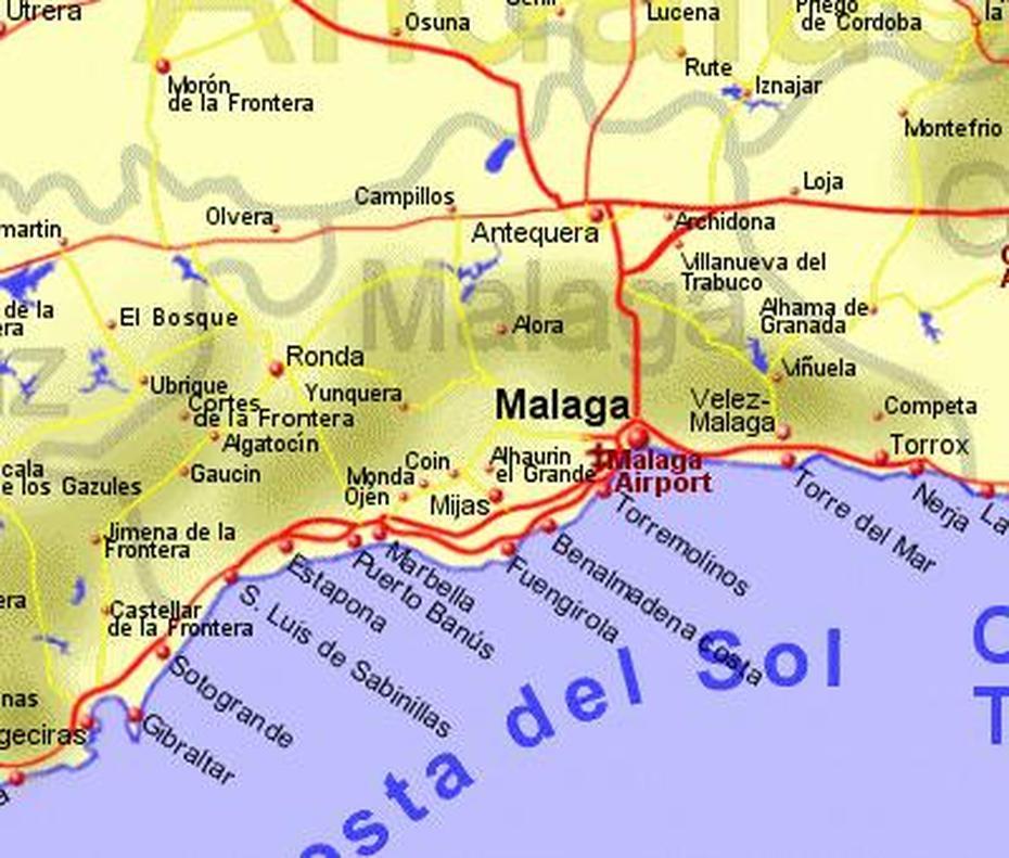 Map Of Malaga Province, Málaga, Spain, Malaga Spain Beach, Torremolinos