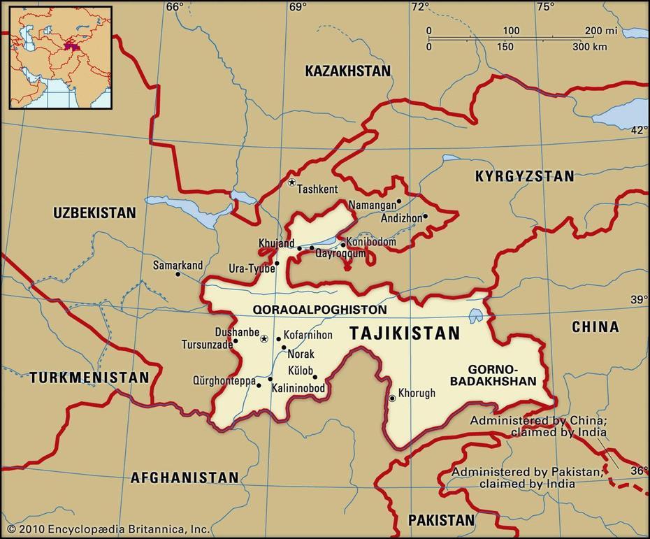 Map Of Tadjikistan And Geographical Facts, Where Tadjikistan Is On The …, Hisor, Tajikistan, Tajikistan Flag, Capital Of Tajikistan