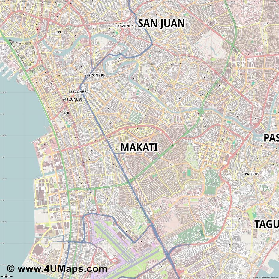 Pdf, Svg Scalable City Map Vector Makati, Makato, Philippines, Google  Makati, Paranaque Philippines
