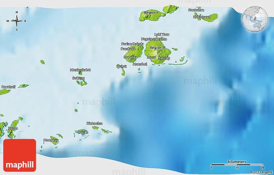 Physical 3D Map Of South Ubian, South Ubian, Philippines, Tawi- Tawi, Bongao