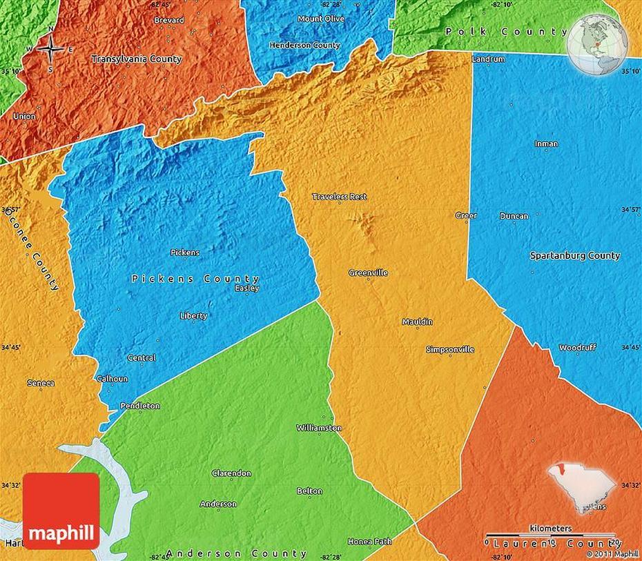 Political Map Of Greenville County, Greenville, United States, Greenville South Carolina, Greenville Airport