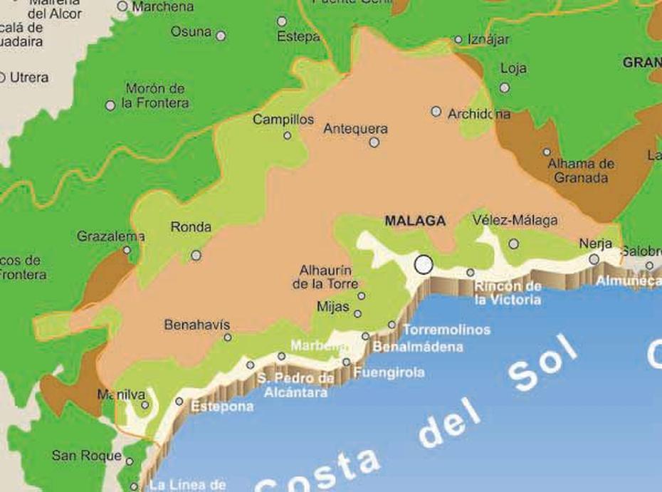 Towns Map Of Malaga, Spain, Málaga, Spain, Costa Del Spain, Tourist Malaga Spain