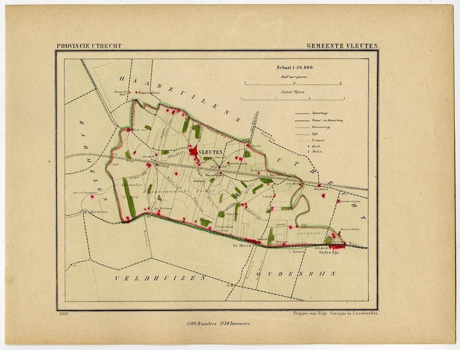 Antique Map-Netherlands-Town Plan-Vleuten-Utrecht-Kuyper-1865: Map …, Vleuten, Netherlands, Anna Van Vleuten, Vleuten Utrecht