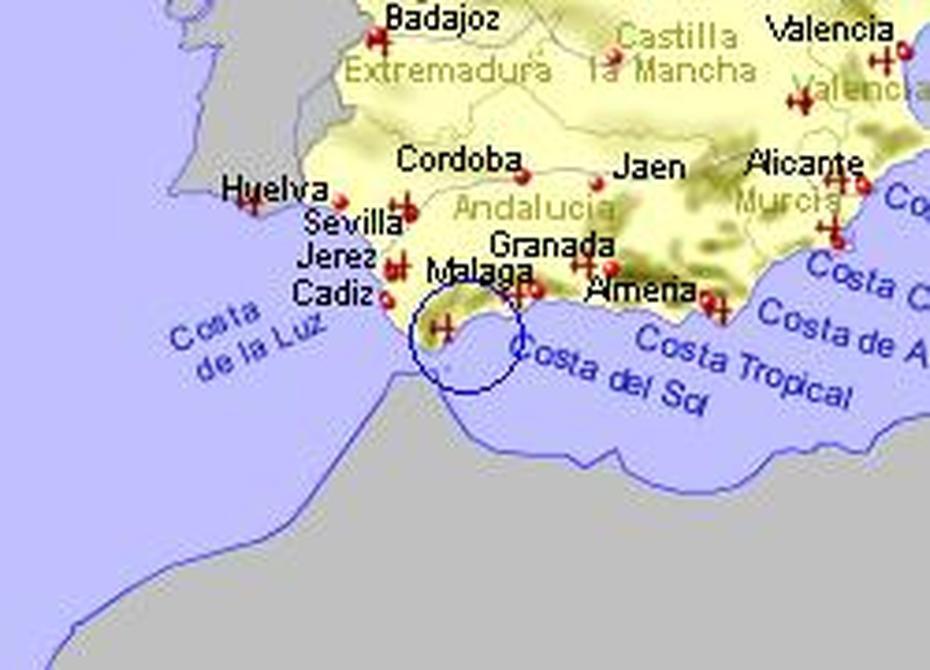 Map Of The San Roque Area, Fully Zoomed Out, San Roque, Spain, Las Tres Spain, Alcaidesa Spain