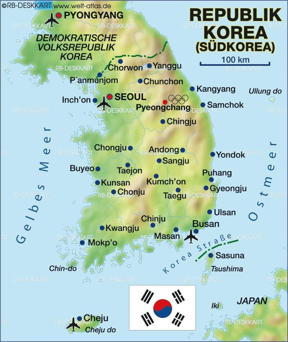 Map Of South Korea – Map In The Atlas Of The World – World Atlas …, Tongjin, South Korea, Of South Korea Cities, South Korea City