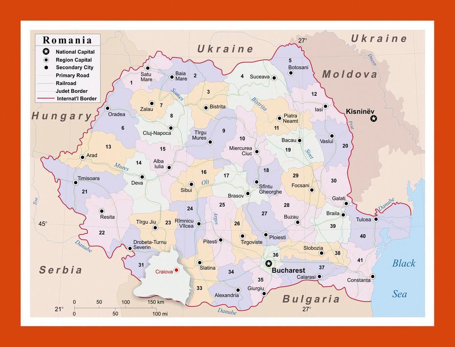 Political And Administrative Map Of Romania | Maps Of Romania | Maps Of …, Paşcani, Romania, Romanian  Railways, Location Of Romania