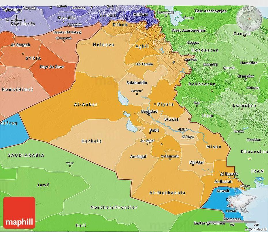 Political Shades 3D Map Of Iraq, ‘Aynkāwah, Iraq, Iran- Iraq, Iraq  Cities