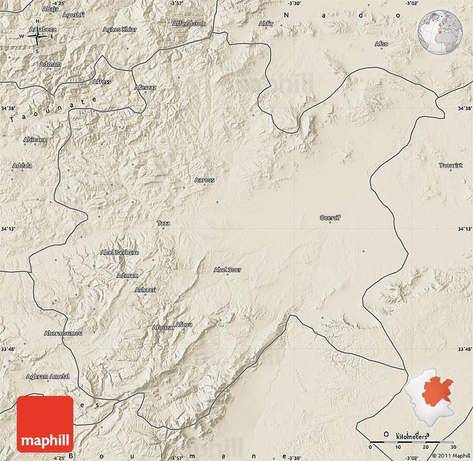 Shaded Relief Map Of Taza, Taza, Morocco, Marokko Taza, Fes Morocco