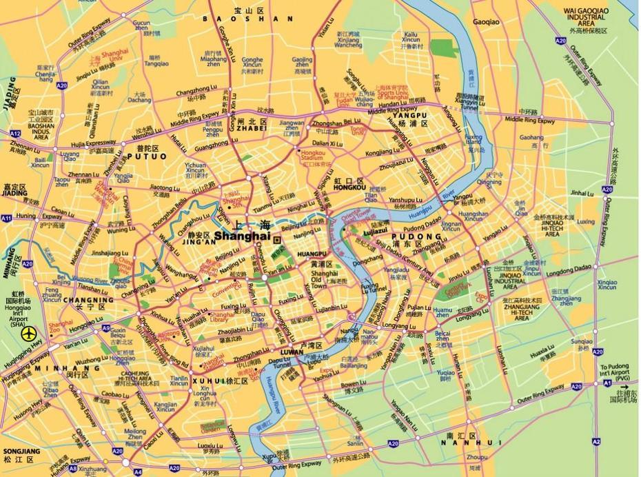 Shanghai Travel Maps | Printable Tourist Maps (English 2012-2013), Shangpa, China, China  By Province, China  With Flag