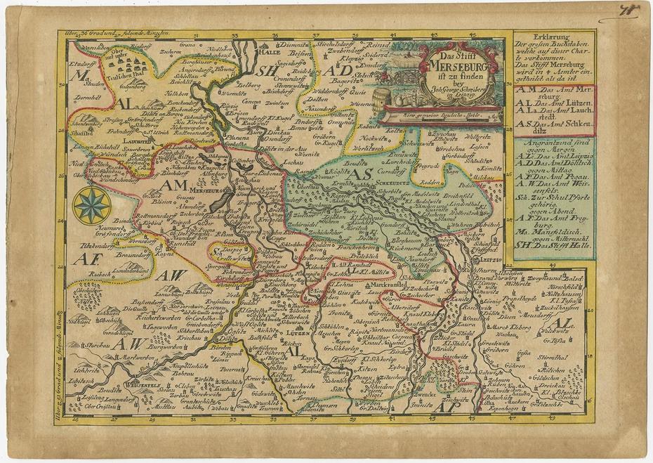 Antique Map Of The Region Of Merseburg By Schreiber (1749), Merseburg, Germany, Kassel Germany, Bach Germany
