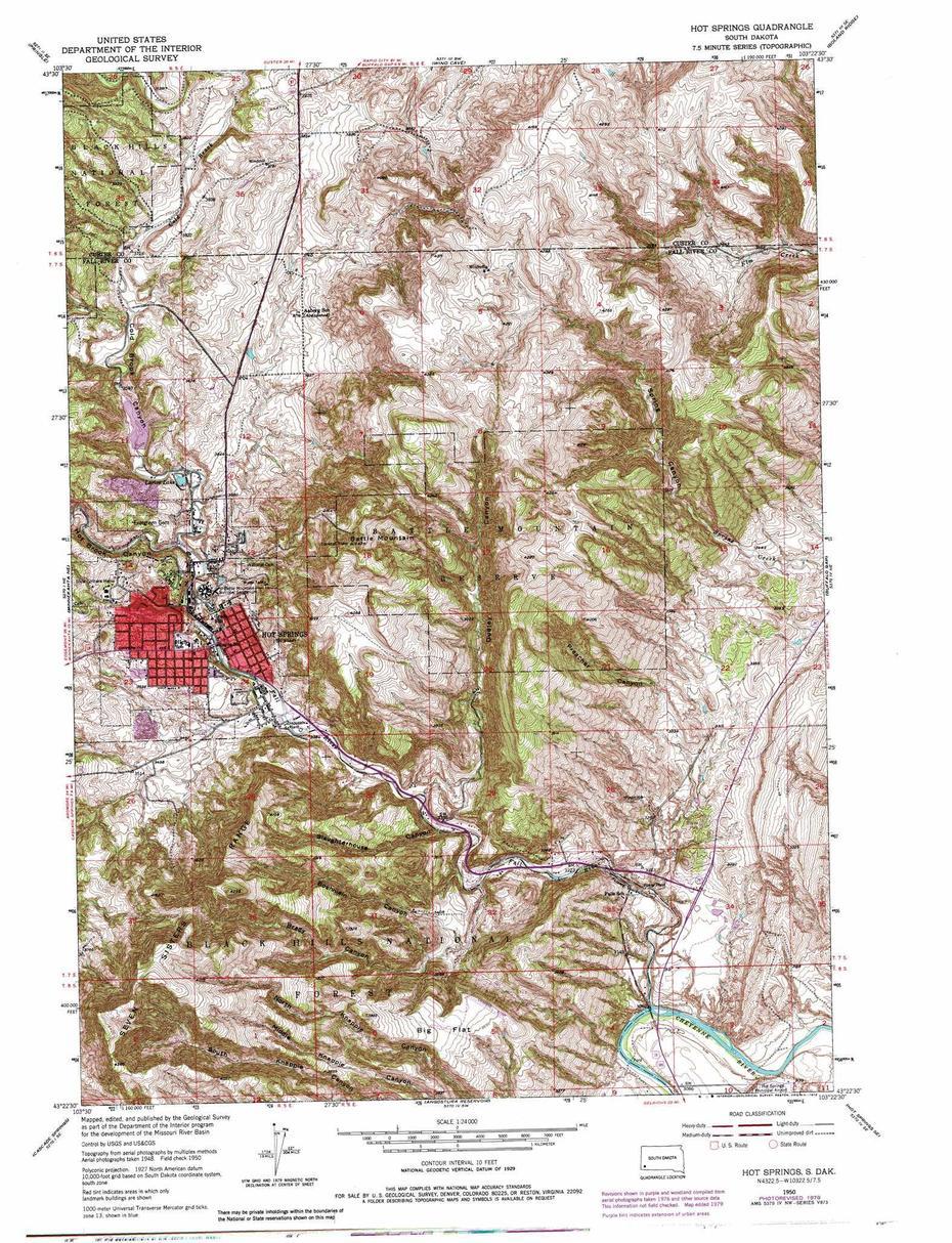 Hot Springs Topographic Map, Sd – Usgs Topo Quad 43103D4, Hot Springs, United States, Hot Springs, United States