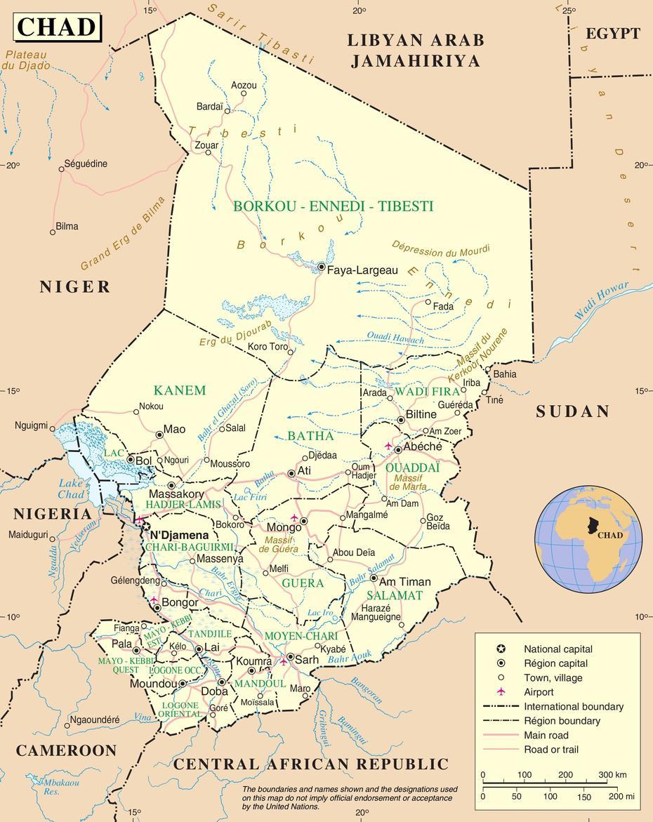 Large Detailed Road Map Of Chad, Mongo, Chad, Chad Climate Graph, Regions Of Chad